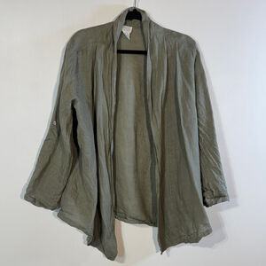 Sigrid Olsen Linen Open Front Cardigan Jacket Women's Small Green Lagenlook Boho